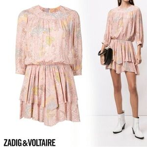 Zadig & Voltaire Rooka Plant Glam Rock Light Pink Patterned Mini Dress